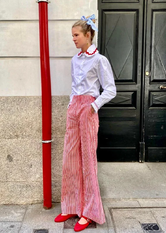 Soufflé turned up pants - red stripes