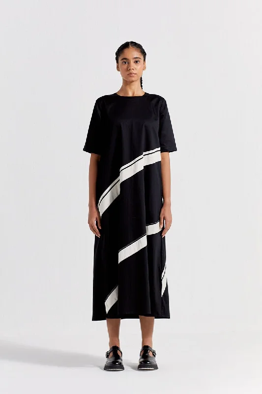 Applique Stripe Dress - Black