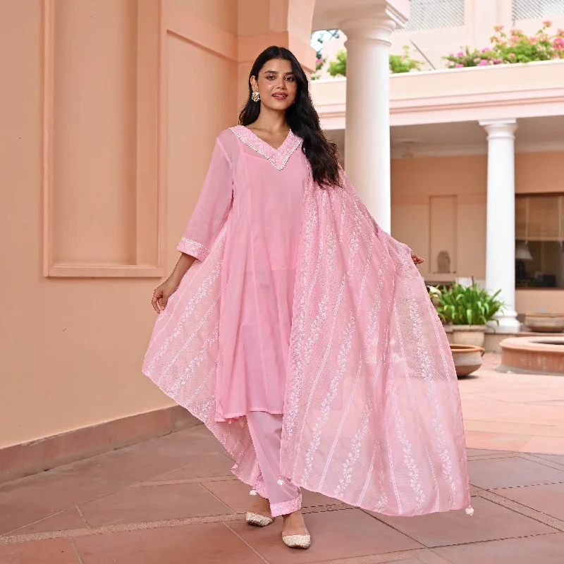 Blush Cotton Suit with Embroidery Dupatta