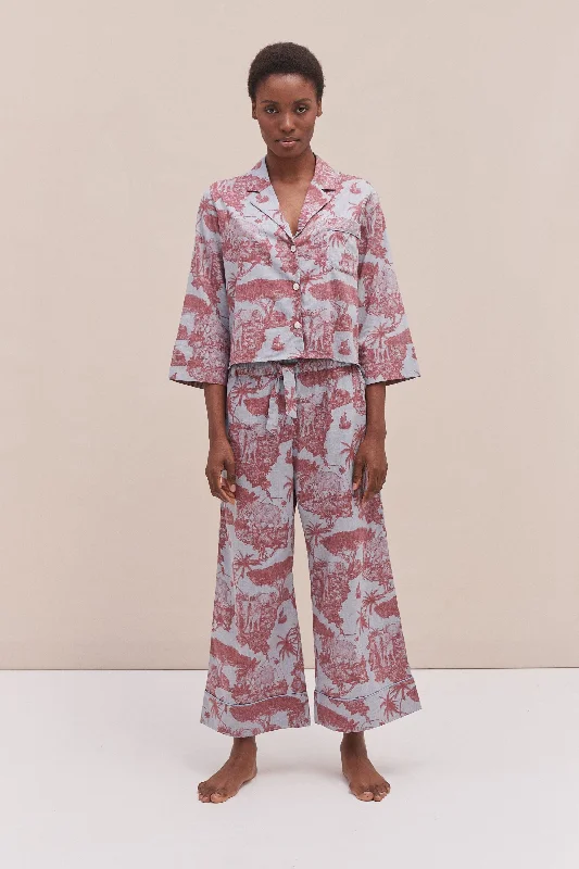 Boxy Shirt and Wide Leg Trouser Set Loxodonta Print Chambray/Red