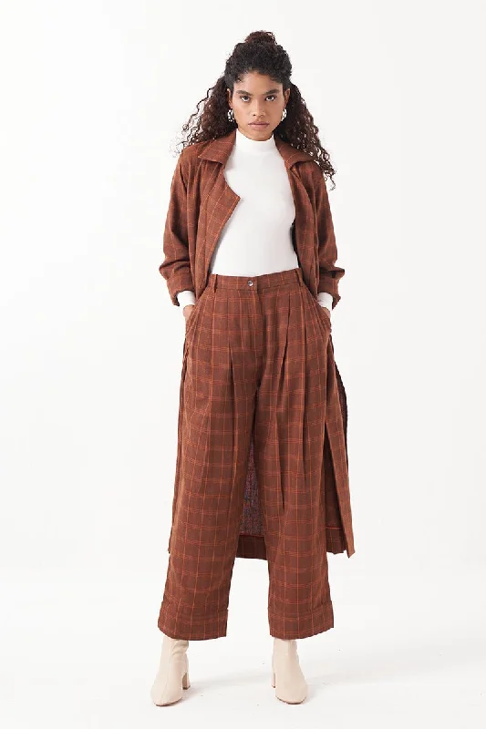 Overlap Kaftan Brown Check Co-Ord (Set Of 3)