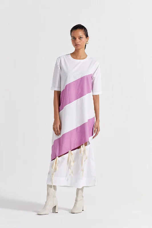 Self Tie Panel Dress - White And Lilac