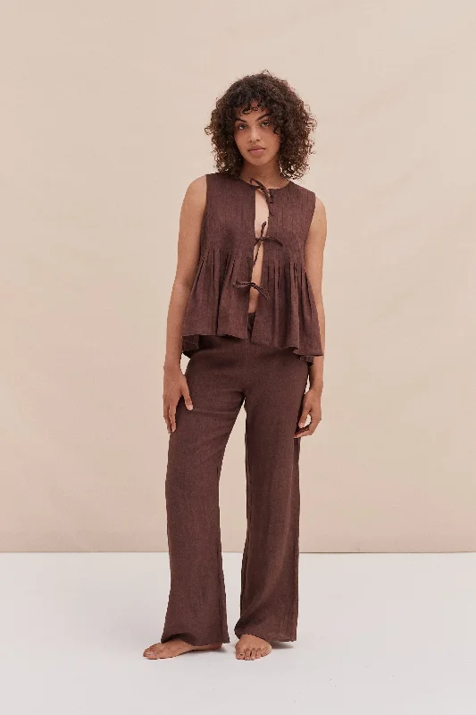 Pleated Cami Lounge Set Espresso Linen