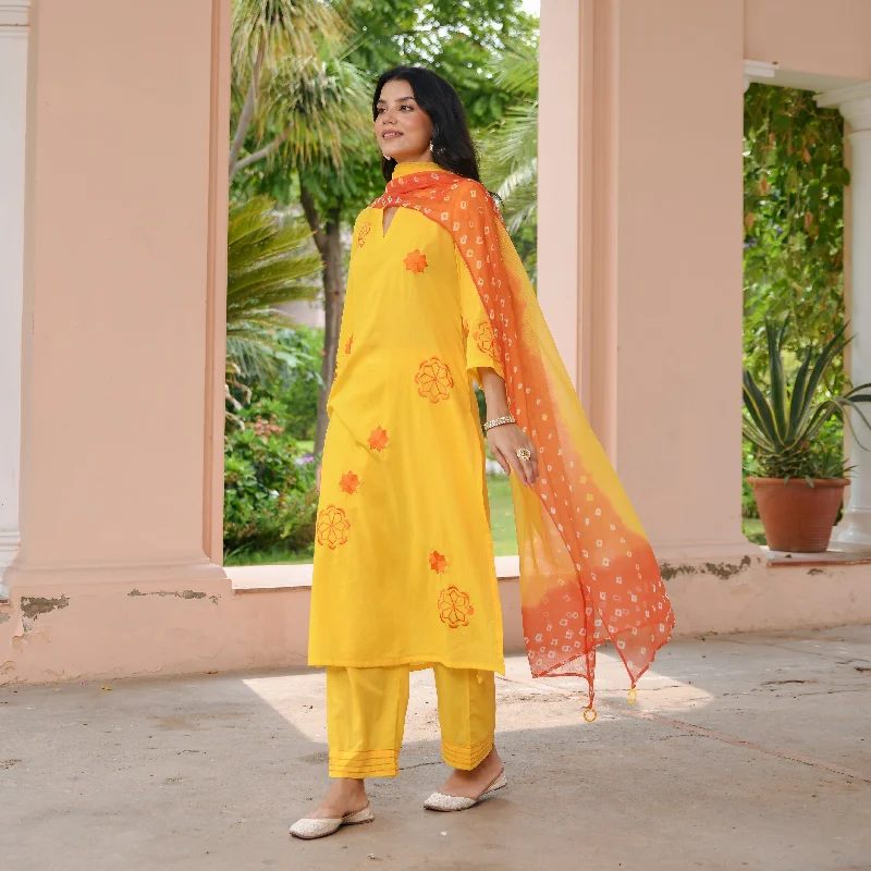 Yellow Bandhej Cotton Suit Set