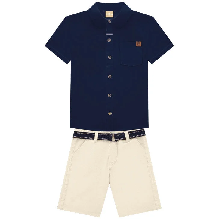 3 Piece Boys S/S Shirt, Shorts & Belt