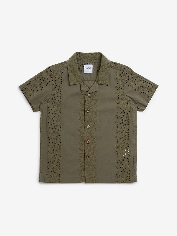 HOP Kids Olive Schiffli Design Resort-Fit Shirt