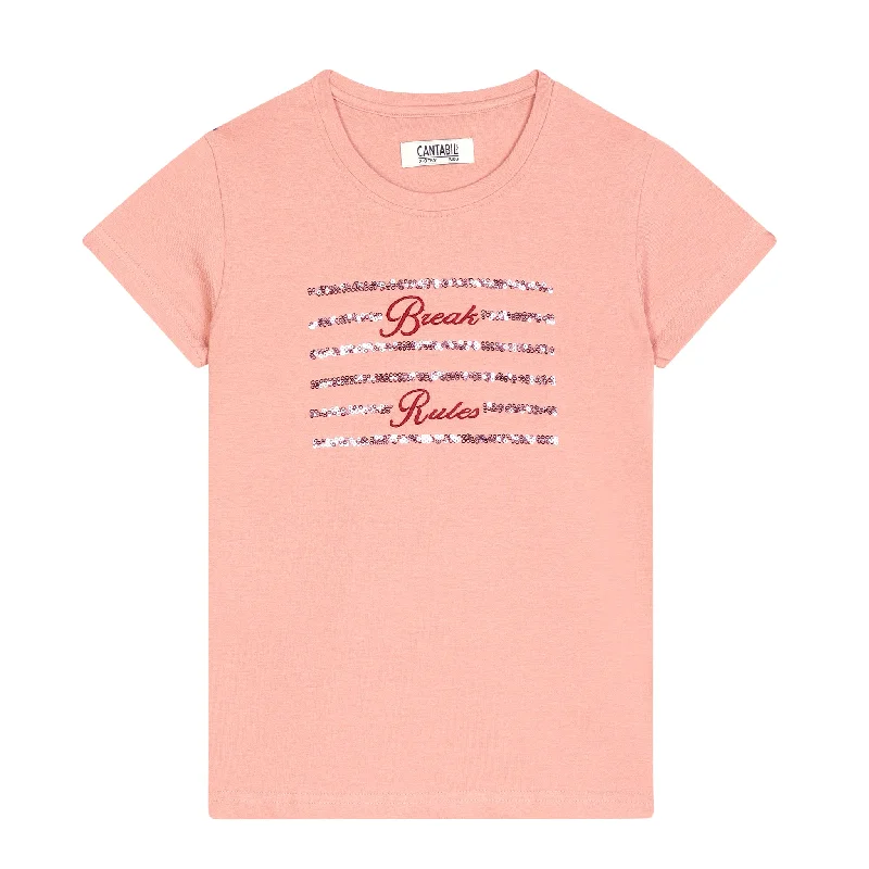 Girls Casual Peach Half Sleeves  T-Shirt