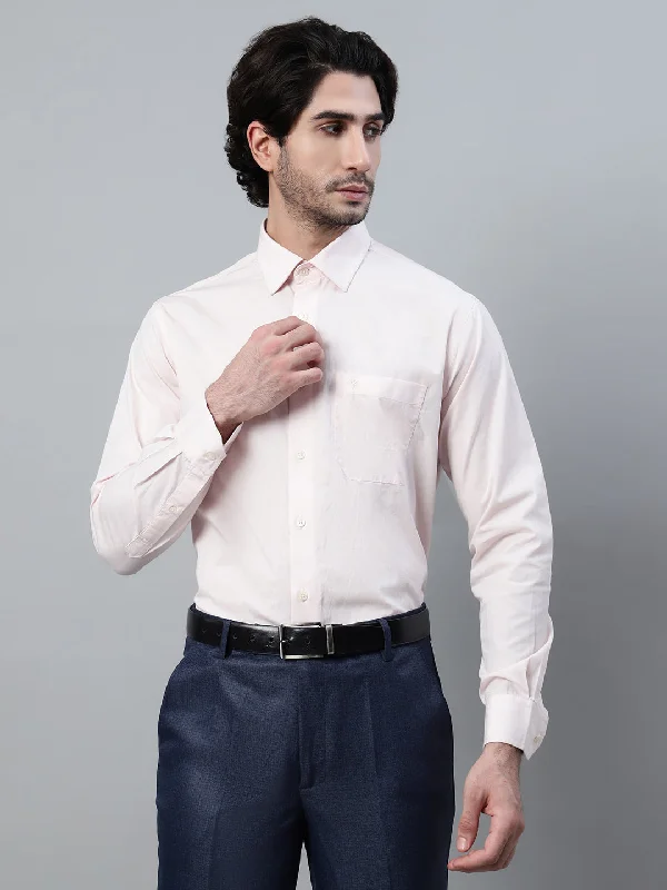 Men's Light Peach Formal Plain Full Sleeve Shirt