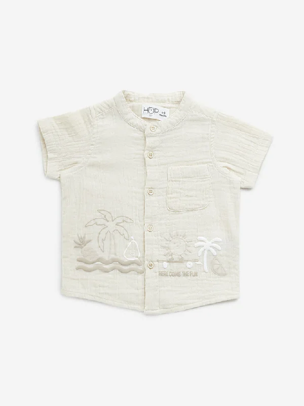 HOP Baby Beige Embossed Crinkled Cotton Shirt