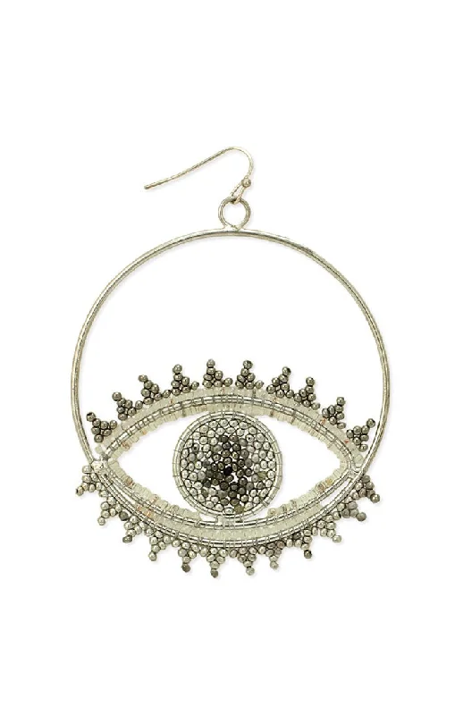 Beaded All Seeing Eye Silver Earring