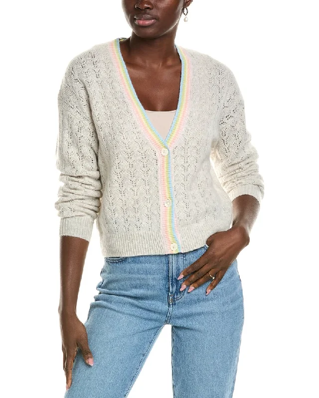 27 Miles Malibu womens  Pointelle Stripe Placket Cashmere Cardigan, xs, White