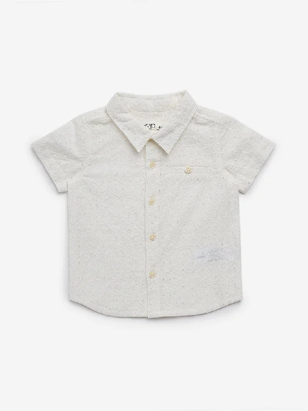 HOP Baby Off-White Schiffli-Detailed Cotton Shirt