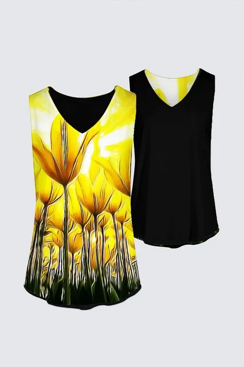 Floral Embosses: Tulip Daydream 02 Designer Kaplan Sleeveless Tee