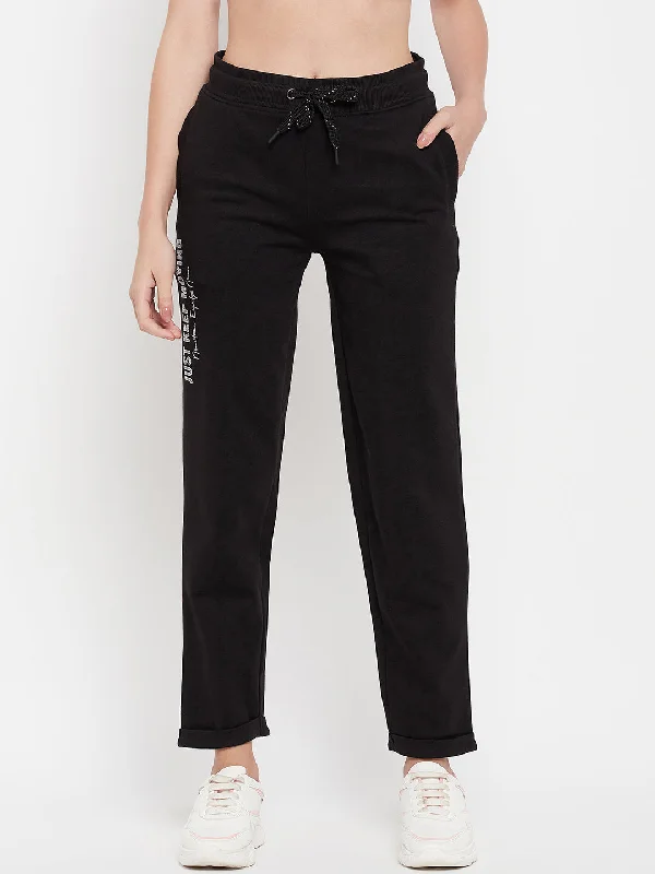 Women's Casual  Black Full length Mid rise Track Pants