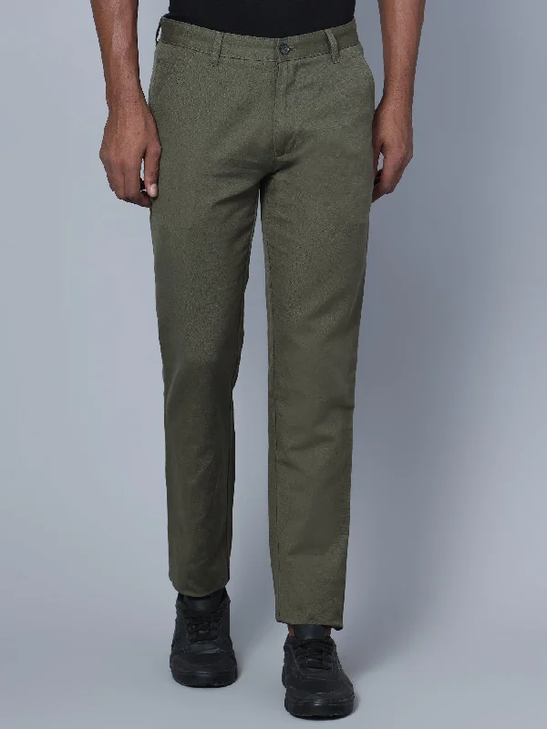 Men's Casual Flat front Olive Green  Trousers