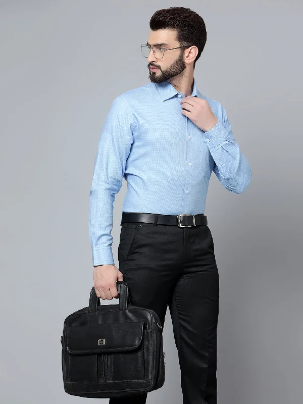 Men's Light Blue Formal Self Textured Full Sleeve Shirt