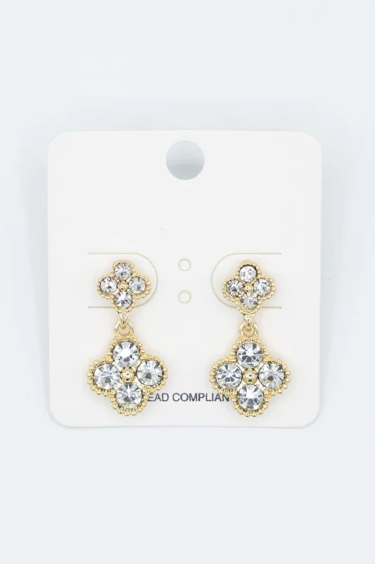 Double Crystal Dangle Clover Earrings | CEC176-GDCRY