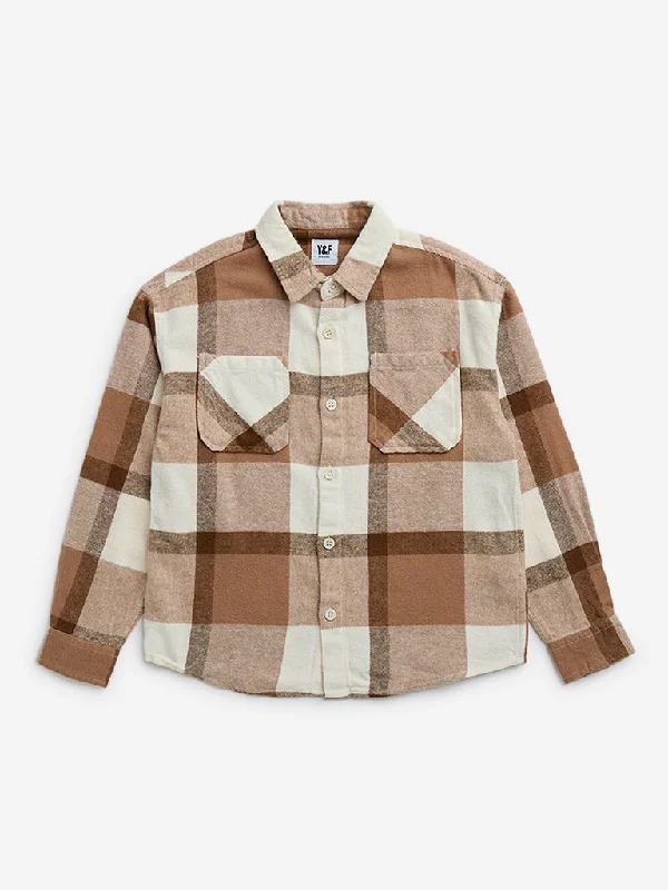 Y&F Kids Brown Checks Printed Cotton Shirt