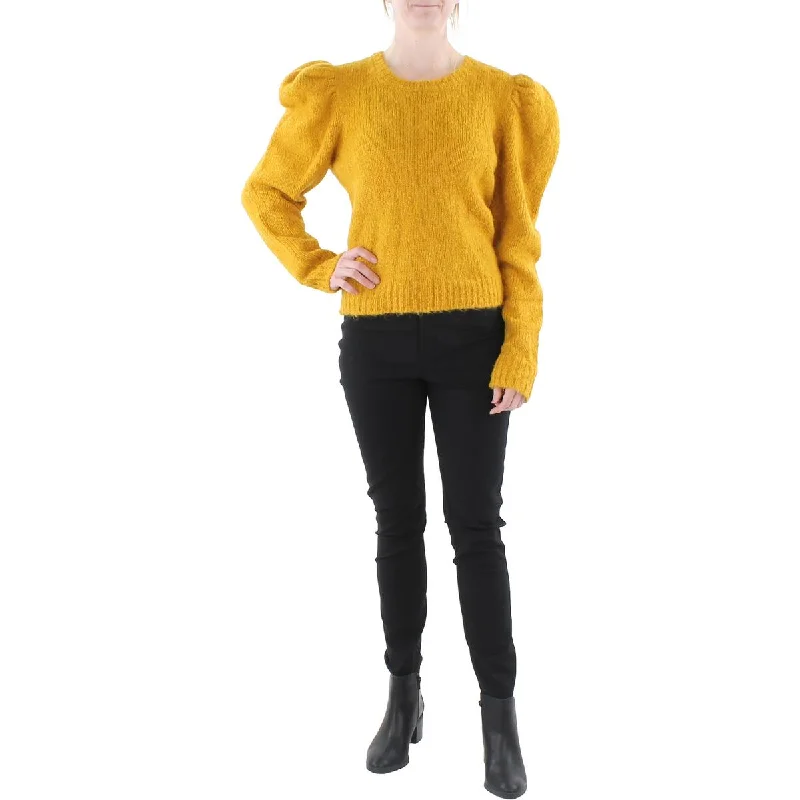 Womens Wool Ribbed Trim Crewneck Sweater