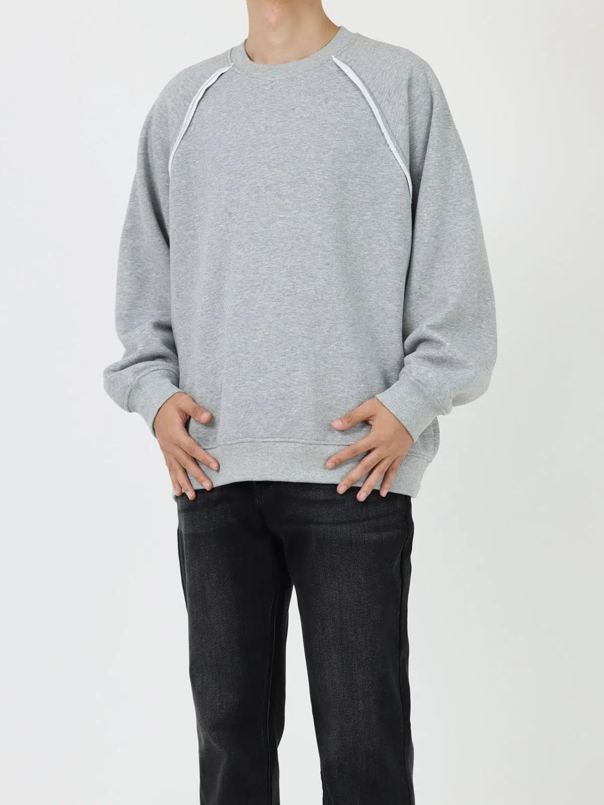 Round Neck Raw Edge Raglan Plus Velvet Sweatshirt