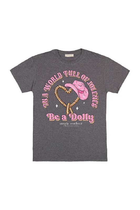 Simply Southern Youth Be A Dolly T-Shirt for Girls in Iron Heather | YTH-SS-WORLD-IRONHTHR