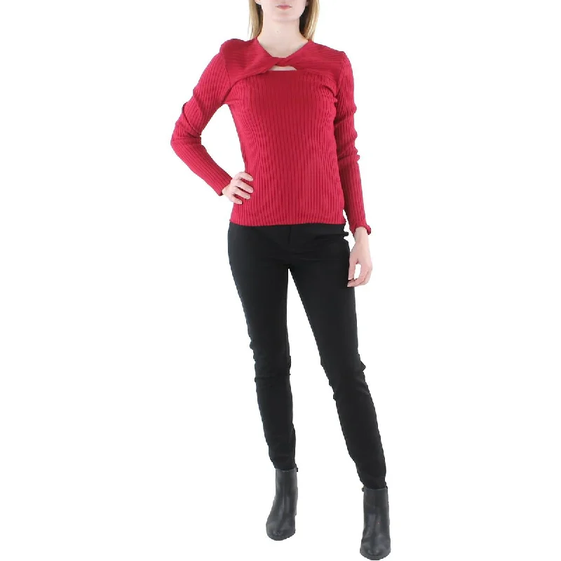 Womens Cut-Out Ribbed Knit Pullover Sweater