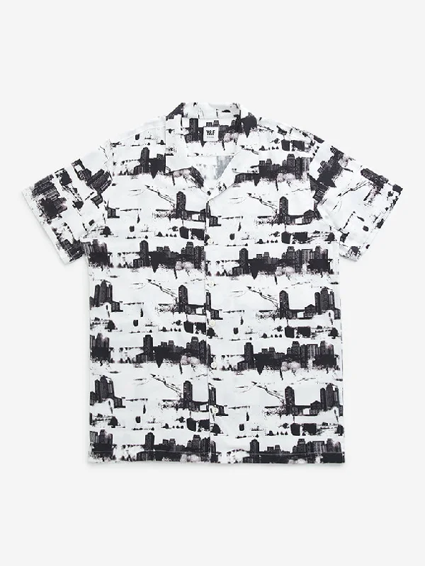 Y&F Kids Black & White Printed Resort-Fit Shirt