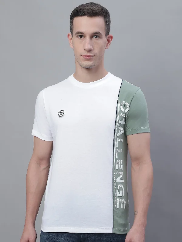 Men White Round Neck T-Shirt