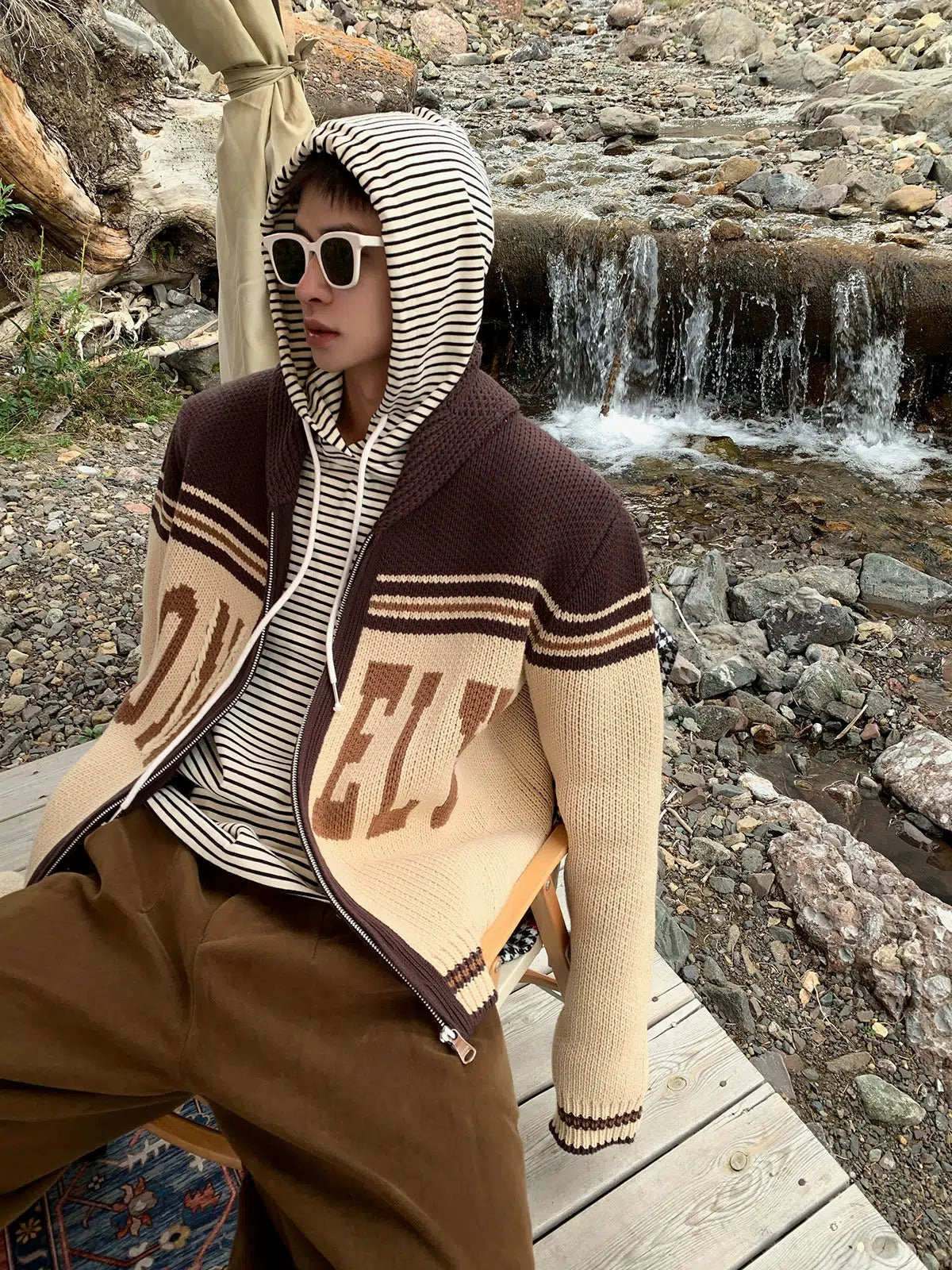 LONELY Graphic Knitted Hooded Jacket