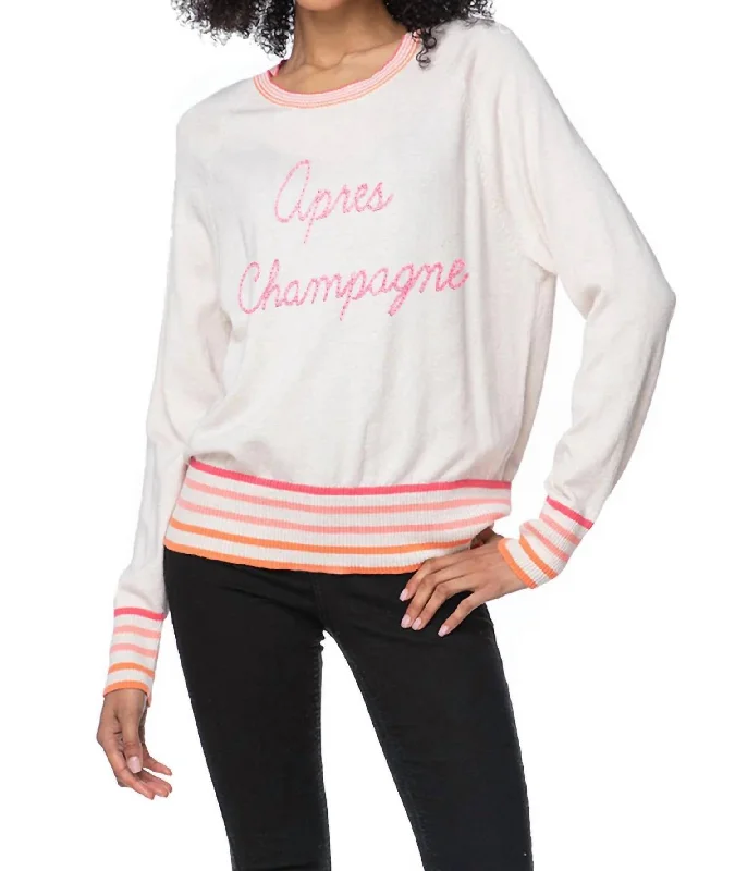 Apres Champagne Sweater In White/pink