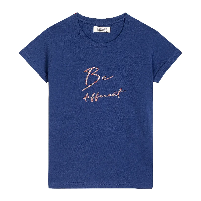 Girls Casual Blue Half Sleeves  T-Shirt