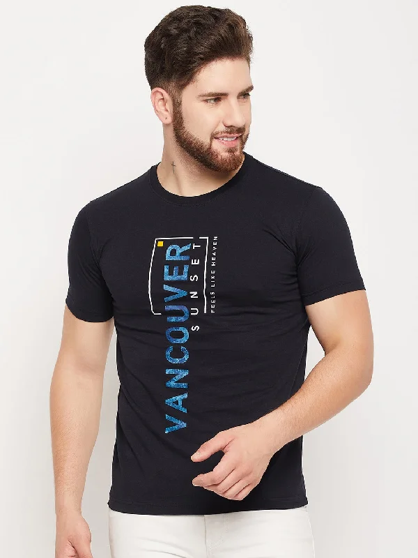 Men Navy Round Neck T-Shirt