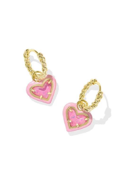 Kendra Scott Ari Heart Enamel Frame Gold Huggie Earrings in Gold Pink | 9608875901