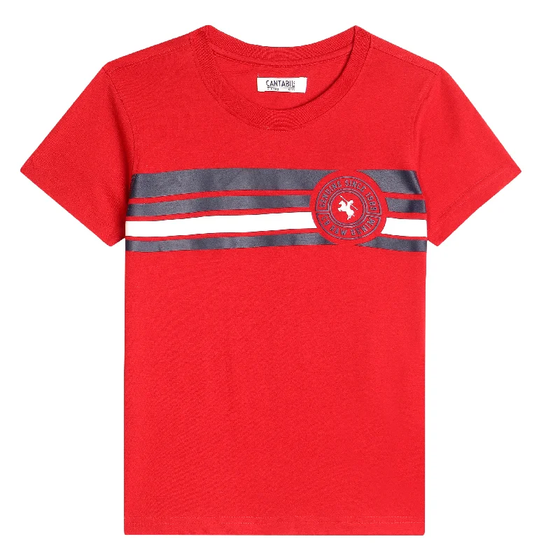 Boys Casual Red Half Sleeve  T-Shirt