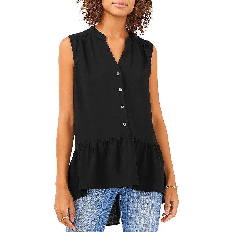 Womens Button Down Split Neck Tunic Top