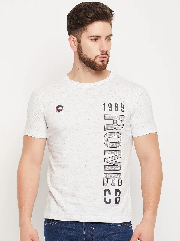 Men Ecru Melange Round Neck T-Shirt