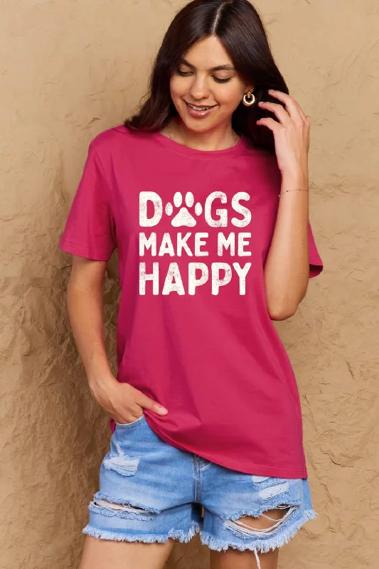 DOGS MAKE ME HAPPY Graphic Cotton T-Shirt