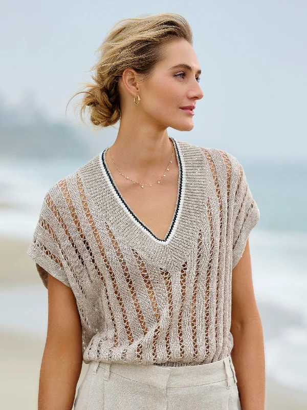 V-Neck Linen Paillette Sweater