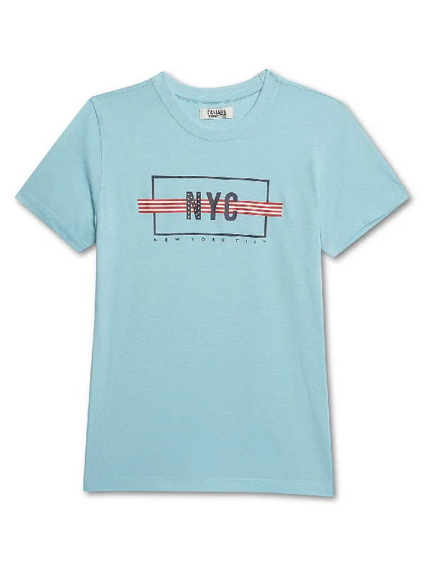 Boys Casual Sky Blue Half Sleeve  T-Shirt