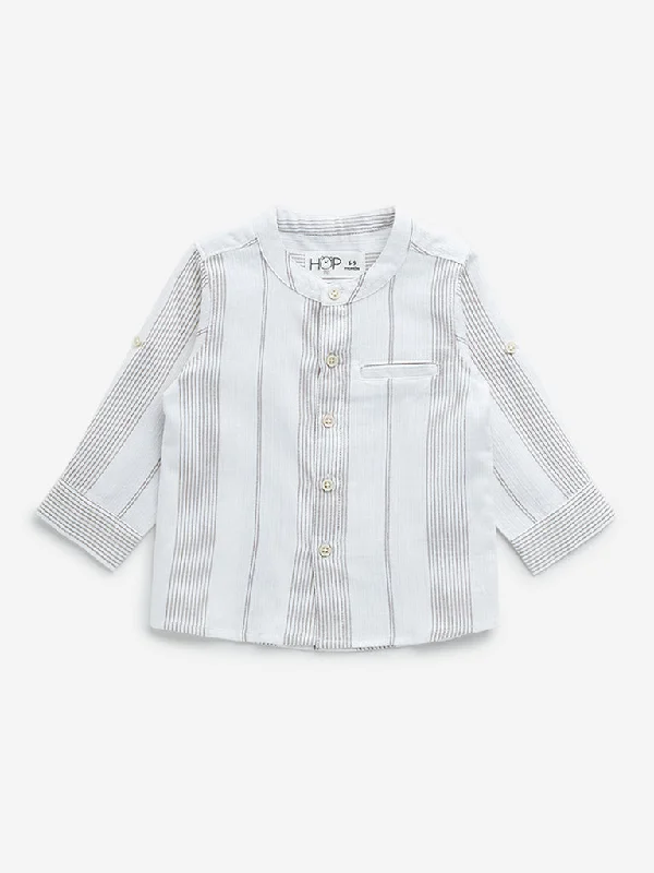 HOP Baby Taupe Striped Seersucker Cotton Shirt