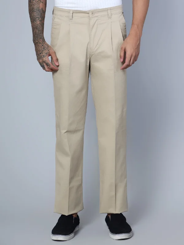 Men's Casual Pleated front Fawn  Trousers