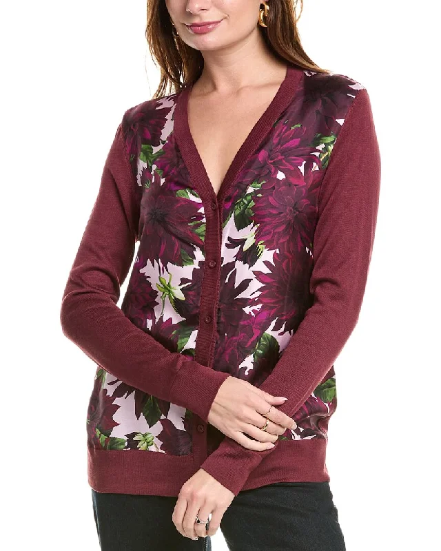 Oscar de la Renta Dahlia Inset Silk-Blend Cardigan