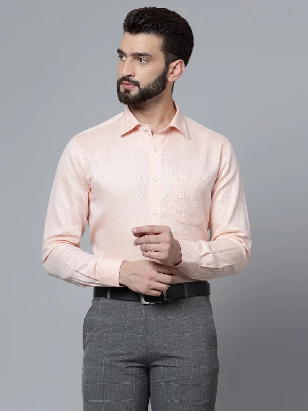 Men's Light Orange Formal Self Textured Full Sleeve Shirt