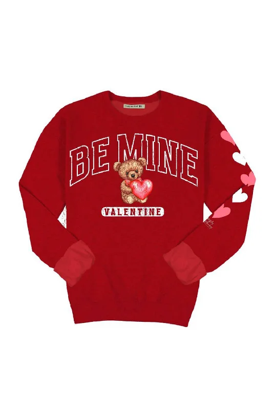 Simply Southern Youth Teddy Bear Valentine Sweatshirt for Girls in Red | YTH-CREW-MINE-RED