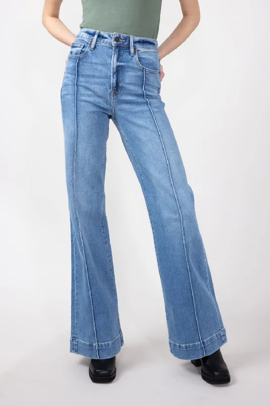 Hidden High-Rise Exposed Stitch Flare Jeans for Women | HD3302-ML