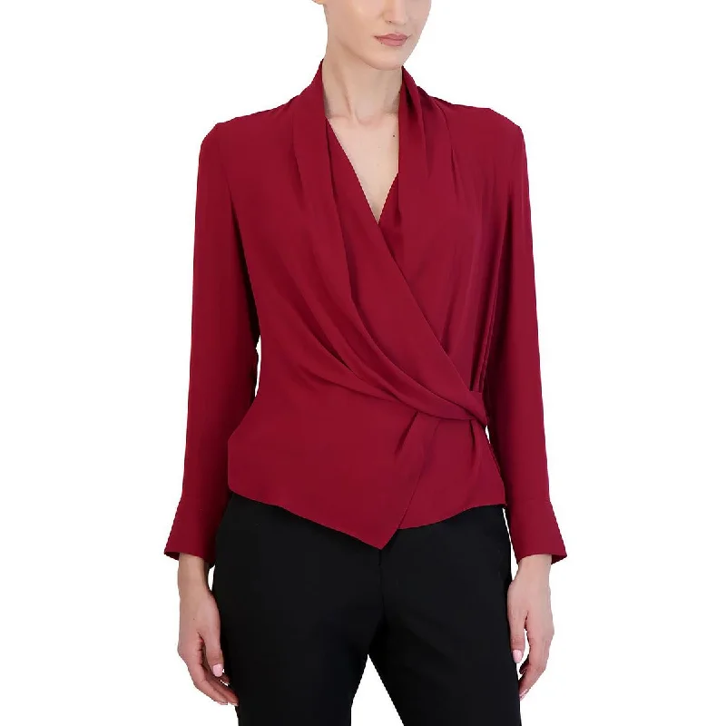 Womens Woven Faux Wrap Wrap Top