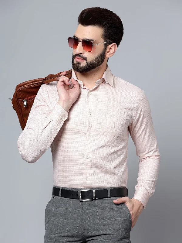 Men's Beige Formal Self Textured Full Sleeve Shirt