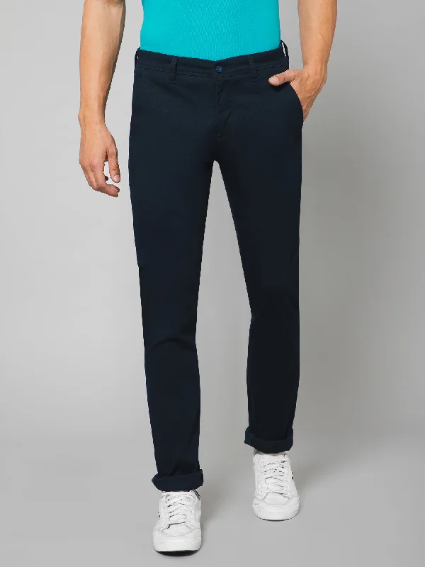 Men's Casual Flat front Navy Blue  Trousers