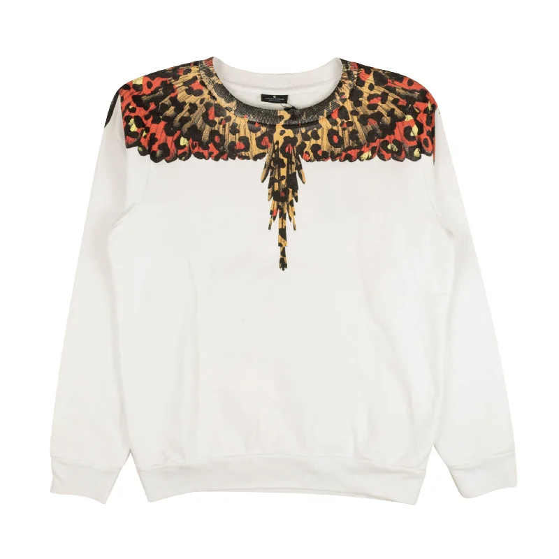 MARCELO BURLON White Leopard Wings Cotton Crewneck