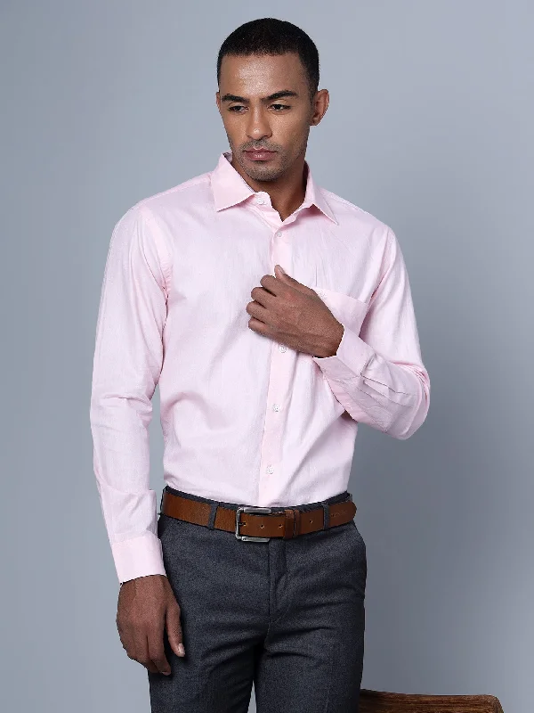 Men's Light Pink Formal Self Textured Full Sleeve Shirt